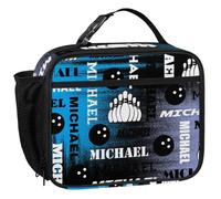 CURLYOOT Custom Bowling Lunch Box, Personalized Name Insulated Lunch Bag for Women Men Gifts, Waterproof Cooler Bag Reusable Meals Tote Containers, Light Blue Purple