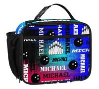 CURLYOOT Custom Bowling Lunch Box, Personalized Name Insulated Lunch Bag for Women Men Gifts, Waterproof Cooler Bag Reusable Meals Tote Containers, Red Blue