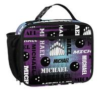 CURLYOOT Custom Bowling Lunch Box, Personalized Name Insulated Lunch Bag for Women Men, Waterproof Cooler Bag Reusable Meals Tote Containers, Purple Black
