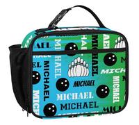 CURLYOOT Custom Bowling Lunch Box, Personalized Name Insulated Lunch Bag for Women Men, Waterproof Cooler Bag Reusable Meals Tote Containers, Light Blue