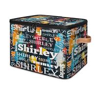 CURLYOOT Custom Lidded Storage Bins, Personalized Name Fabric Storages Baskets Storage Boxes, Customized Fabric Closet Shelf Organizer Container with Handles, Modern Vibrant Rainbow
