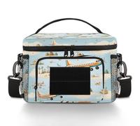 CURLYOOT Cute Airplane Flying Tactical Lunch Bag Large Insulated Lunch Box for Women Men, Leakproof Cooler Bag with Shoulder Strap, Lunchbox for Work Picnic Travel