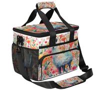 CURLYOOT Cute Alpaca Llama Flower Floral Large Reusable Lunch Bag for Women and Men, Insulated Leakproof Lunch Box for Picnic Hiking Beach, Freezable Cooler Tote Bag Organizer