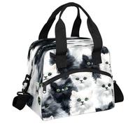 CURLYOOT Cute Cats Black White Animal Insulated Lunch Bag for Women Men Adults, Lunch Box with Adjustable Shoulder Strap Reusable Lunchs Tote Bags Cooler Bag for Work Picnic Camping