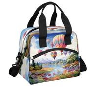 CURLYOOT Cute Hot Air Balloons Insulated Lunch Bag for Women Men Adults, Lunch Box with Adjustable Shoulder Strap Reusable Lunch Tote Bag Cooler Bag for Work Picnic Camping