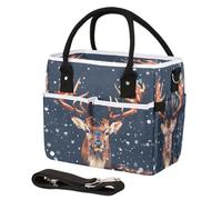 CURLYOOT Deer Elk Insulated Lunch Bag for Women Men Adults, Merry Christmas Winter Snowflake Lunch Box with Adjustable Shoulder Strap Large Lunchs Tote Bag for Work Picnic Camping
