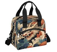 CURLYOOT Dragon Chinese Asian Insulated Lunch Bag for Women Men Adults, Lunch Box with Adjustable Shoulder Strap Reusable Lunch Tote Bag Cooler Bag for Work Picnic Camping
