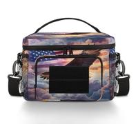 CURLYOOT Eagles Flying American Flag Independence Day Tactical Lunch Bag Large Insulated Lunch Box for Women Men, Leakproof Cooler Bag with Shoulder Strap, Lunchbox for Work Picnic Travel