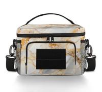 CURLYOOT Golden White Cracked Marble Tactical Lunch Bag Large Insulated Lunch Box for Women Men, Leakproof Cooler Bag with Shoulder Strap, Lunchbox for Work Picnic Travel