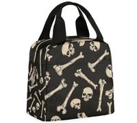 CURLYOOT Gothic Skull Bone Lunch Bag for Women and Men Lunch Tote Bag Reusable Lunch Box Insulated Cooler Bag for Work Picnic Travel Beach