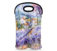 CURLYOOT Lavender Flower Wine Carrier Tote Bag 2 Bottle, Insulated Neoprene Wine Cooler Bag, Lavender Field Bike Portable Wine Bottle Carrying Case for Women Men Picnic Party Gifts