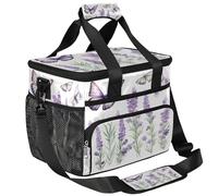 CURLYOOT Lavender Purple Flower Butterfly Large Reusable Lunch Bag for Women and Men, Insulated Leakproof Lunch Box for Picnic Hiking Beach, Freezable Cooler Tote Bag Organizer