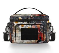 CURLYOOT Music Guitar with White Daisy Tactical Lunch Bag Large Insulated Lunch Box for Women Men, Leakproof Cooler Bag with Shoulder Strap, Lunchbox for Work Picnic Travel