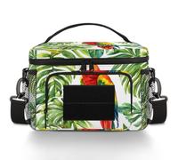 CURLYOOT Parrot Tropical Watercolor Green Leaf Tactical Lunch Bag Large Insulated Lunch Box for Women Men, Leakproof Cooler Bag with Shoulder Strap, Lunchbox for Work Picnic Travel