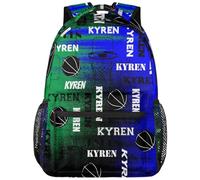 CURLYOOT Personalized Basketball Backpack for Men Women, Custom Name Laptop Backpack, Customized Sports Bag Daypack for Travel Camping, Green Blue
