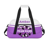 CURLYOOT Personalized Cheerleader Bag Dance Bag with Name Custom Duffel Bags Sport Gym Bag Travel Weekender Bag, White Purple, L, Modern