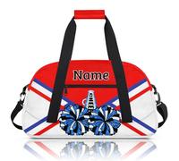 CURLYOOT Personalized Cheerleader Bag Dance Bag with Name Custom Duffel Bags Sport Gym Bags, Red White, L, Modern
