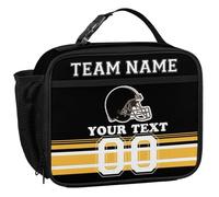 CURLYOOT Personalized Football Lunch Box, Insulated Lunch Bag for Men Gifts, Custom Name Number Waterproof Cooler Bag Reusable Meals Tote Containers, Black