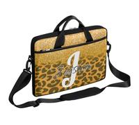 CURLYOOT Personalized Laptop Sleeve Case, Custom Name Laptop Bag 13-14 inch Handbag Waterproof Messenger Shoulder Bag Computer Carrying Bag, Dark Yellow Leopard
