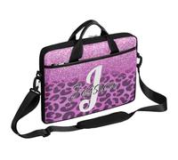 CURLYOOT Personalized Laptop Sleeve Case, Custom Name Laptop Bag 13-14 inch Handbag Waterproof Messenger Shoulder Bag Computer Carrying Bag, Light Purple Leopard