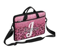 CURLYOOT Personalized Laptop Sleeve Case, Custom Name Laptop Bag 13-14 inch Handbag Waterproof Messenger Shoulder Bag Computer Carrying Bag, Light Red Leopard