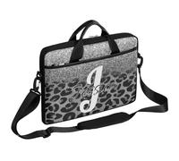CURLYOOT Personalized Laptop Sleeve Case, Custom Name Laptop Bag 13-14 inch Handbag Waterproof Messenger Shoulder Bag Computer Carrying Bag, Silver Leopard