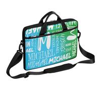 CURLYOOT Personalized Laptop Sleeve Case with Name, Custom Initial Laptop Bag 13-14 inch Handbag Waterproof Messenger Shoulder Bag Computer Carrying Bag, Light Blue
