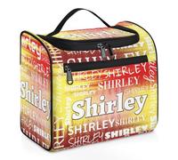 CURLYOOT Personalized Large Travel Toiletry Bag for Women Men, Custom with Name Cosmetic Bag Travel Hanging Toiletry Organizer Makeup Bag, Red Yellow, Personalized