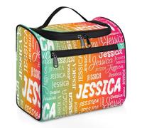 CURLYOOT Personalized Large Travel Toiletry Bag for Women Men, Custom with Name Cosmetic Bag Travel Hanging Toiletry Organizer Makeup Bag, Red Yellow Blue, Personalized