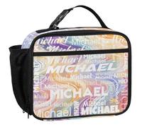 CURLYOOT Personalized Lunch Box with Name Text, Custom Insulated Lunch Bag for Women Men, Waterproof Cooler Bag Reusable Meals Tote Containers, Rainbow