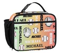 CURLYOOT Personalized Name Baseball Lunch Box, Custom Insulated Lunch Bag for Women Men, Waterproof Cooler Bag Reusable Meals Tote Containers, Colorful