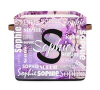 CURLYOOT Personalized Name Cube Storage Bin, 13 Inch Collapsible Fabric Storage Cube Bin with Handles, Custom Foldable Baskets for Shelves Closet Organizer, Purple Orchid Flower Floral