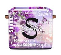 CURLYOOT Personalized Name Cube Storage Bin, 13 Inch Collapsible Fabric Storage Cube Bin with Handles, Custom Foldable Baskets for Shelves Closet Organizer, Purple Orchids Flowers