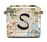 CURLYOOT Personalized Name Cube Storage Bin, 13 Inch Collapsible Fabric Storage Cube Bin with Handles, Custom Foldable Baskets for Shelves Closet Organizer, Tropical Beach Shell Style