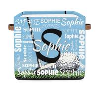 CURLYOOT Personalized Name Cube Storage Bin, 13 Inch Collapsible Fabric Storage Cube Bin with Handles, Custom Foldable Baskets for Shelves Closet Organizer, Cartoon Golf Theme