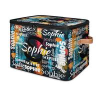CURLYOOT Personalized Name Lidded Storage Bins, Fabric Storages Baskets Storage Boxes, Custom Fabric Closet Shelf Organizer Container with Name, Modern Vibrant Rainbow