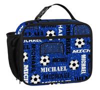 CURLYOOT Personalized Name Soccer Lunch Bag, Insulated Lunch Box for Women Men Gifts, Custom Waterproof Cooler Bag Reusable Meals Tote Containers, Navy Glitter