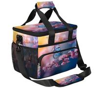 CURLYOOT Purple Flower Butterfly Large Reusable Lunch Bag for Women and Men, Insulated Leakproof Lunch Box for Picnic Hiking Beach, Freezable Cooler Tote Bag Organizer