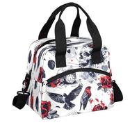 CURLYOOT Skull Head With Rose Insulated Lunch Bag for Women Men Adults, Lunch Box with Adjustable Shoulder Strap Reusable Lunch Tote Bag Cooler Bag for Work Picnic Camping