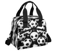 CURLYOOT Soccer Ball Insulated Lunch Bag for Women Men Adults, Soccer Pattern Lunch Box with Adjustable Shoulder Strap Reusable Lunch Tote Bag Cooler Bag for Work Picnic Camping