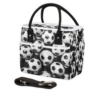 CURLYOOT Soccer Ball Insulated Lunch Bag for Women Men Adults, Soccer Pattern Lunch Box with Adjustable Shoulder Strap Large Lunchs Tote Bag for Work Picnic Camping