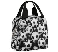 CURLYOOT Soccer Ball Lunch Bag for Women and Men Soccer Pattern Lunch Tote Bag Reusable Lunch Box Insulated Cooler Bag for Work Picnic Travel Beach