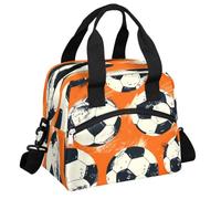 CURLYOOT Soccer Ball Pattern Insulated Lunch Bag for Women Men Adults, Lunch Box with Adjustable Shoulder Strap Reusable Lunch Tote Bag Cooler Bag for Work Picnic Camping