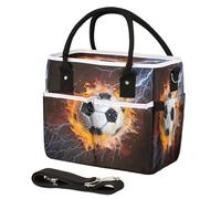 CURLYOOT Soccer Fire And Water Ball Insulated Lunch Bag for Women Men Adults, Lunch Box with Adjustable Shoulder Strap Large Lunchs Tote Bag for Work Picnic Camping