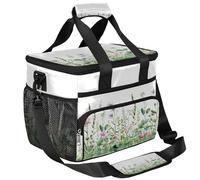 CURLYOOT Spring Large Reusable Lunch Bag for Women and Men, Wild Flower Insulated Leakproof Lunch Box for Picnic Hiking Beach, Freezable Cooler Tote Bag Organizer