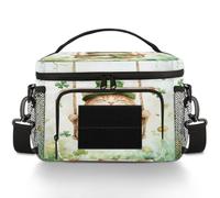 CURLYOOT St Patricks Day Cat Green Clover Tactical Lunch Bag Large Insulated Lunch Box for Women Men, Leakproof Cooler Bag with Shoulder Strap, Lunchbox for Work Picnic Travel