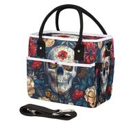 CURLYOOT Sugar Skeleton Insulated Lunch Bag for Women Men Adults, Mexican Floral Skull Lunch Box with Adjustable Shoulder Strap Large Lunchs Tote Bag for Work Picnic Camping