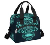 CURLYOOT Sugar Skull Mexican Insulated Lunch Bag for Women Men Adults, Day of The Dead Lunch Box with Adjustable Shoulder Strap Reusable Lunch Tote Bag Cooler Bag for Work Picnic Camping