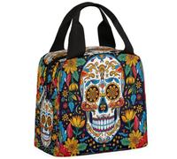 CURLYOOT Sugar Skull Mexican Lunch Bag for Women and Men Day of The Dead Halloween Lunch Tote Bag Reusable Lunch Box Insulated Cooler Bag for Work Picnic Travel Beach