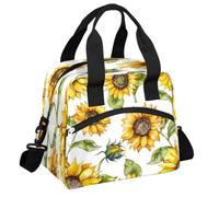 CURLYOOT Sunflower Insulated Lunch Bag for Women Men Adults, Farmhouse Floral Lunch Box with Adjustable Shoulder Strap Reusable Lunch Tote Bag Cooler Bag for Work Picnic Camping